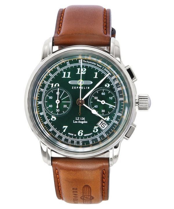 Zeppelin LZ126 Los Angeles Cronógrafo Correa de cuero Esfera verde Cuarzo 76144 Reloj para hombre