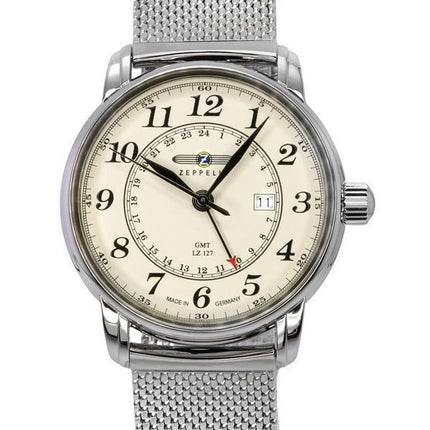 Reloj para hombre Zeppelin LZ127 Graf GMT de acero inoxidable con esfera beige y cuarzo 7642M5