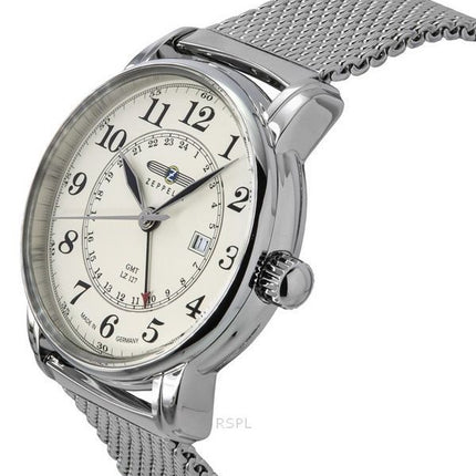 Reloj para hombre Zeppelin LZ127 Graf GMT de acero inoxidable con esfera beige y cuarzo 7642M5