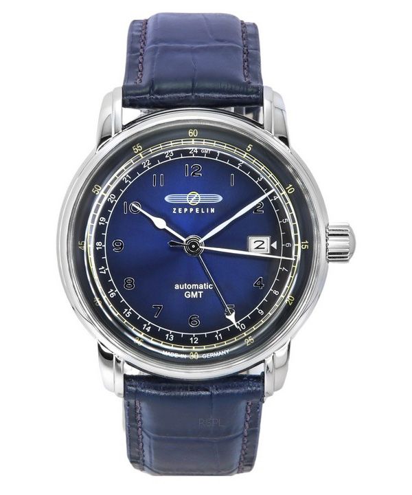 Reloj Zeppelin LZ126 Los Angeles GMT con correa de cuero y esfera azul automático 76683 para hombre