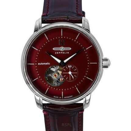 Reloj Zeppelin LZ 120 Bodensee con correa de piel y esfera roja abierta, automático, 81665, para hombre