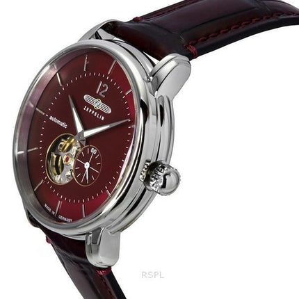 Reloj Zeppelin LZ 120 Bodensee con correa de piel y esfera roja abierta, automático, 81665, para hombre