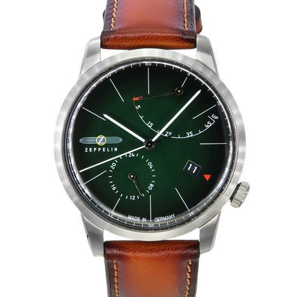 Reloj Zeppelin Flatline con correa de cuero marrón y esfera verde oscuro automático 83664 para hombre