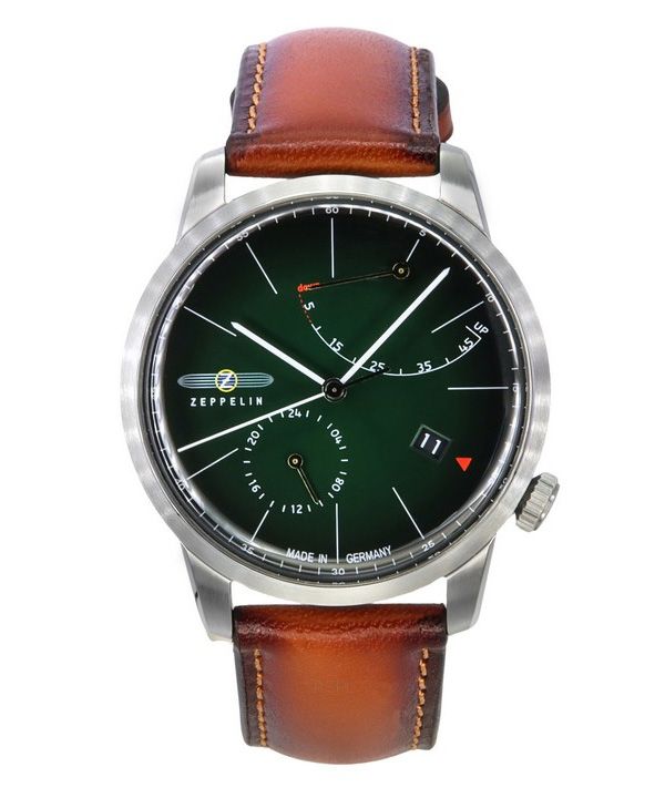 Reloj Zeppelin Flatline con correa de cuero marrón y esfera verde oscuro automático 83664 para hombre