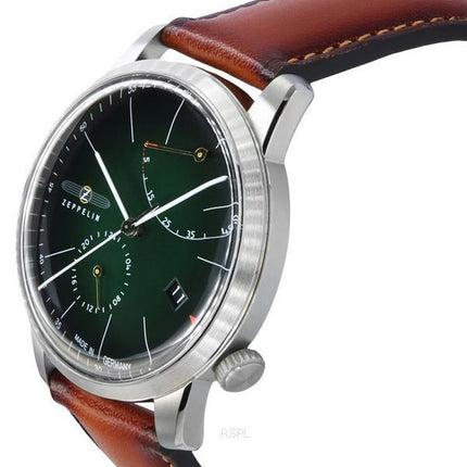 Reloj Zeppelin Flatline con correa de cuero marrón y esfera verde oscuro automático 83664 para hombre