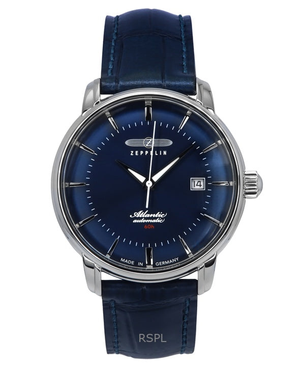 Reloj Zeppelin Atlantic con correa de piel y esfera azul automático 84603 para hombre