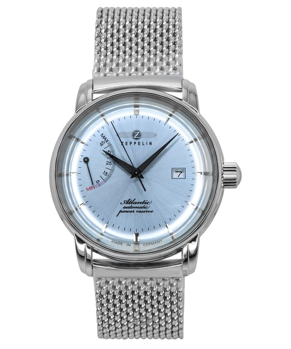 Reloj Zeppelin Atlantic de acero inoxidable con esfera azul hielo automático 8462M6 para hombre