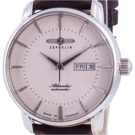 Zeppelin Atlantik Beige Dial Correa de cuero Automático 8466-5 84665 Reloj para hombre