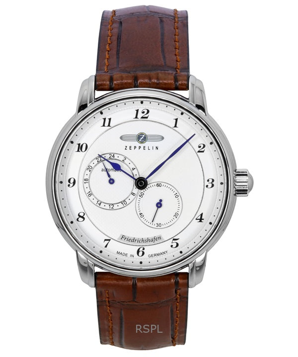 Reloj Zeppelin Friedrichshafen con correa de piel y esfera blanca, automático, 85681, para hombre