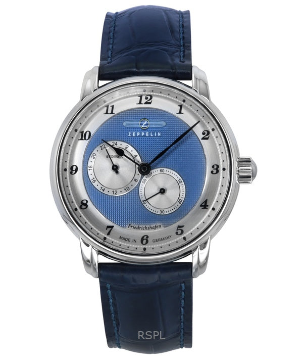 Reloj Zeppelin Friedrichshafen con correa de piel y esfera azul, automático, 85683, para hombre