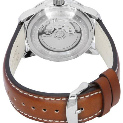 Zeppelin 100 Jahre GMT Correa de cuero Esfera plateada Automático 86661 Reloj para hombre