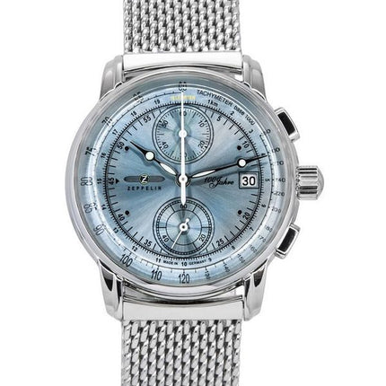 Reloj Zeppelin 100 Jahre Ed 1 cronógrafo esfera azul hielo cuarzo 8670M4 para hombre