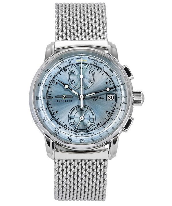 Reloj Zeppelin 100 Jahre Ed 1 cronógrafo esfera azul hielo cuarzo 8670M4 para hombre