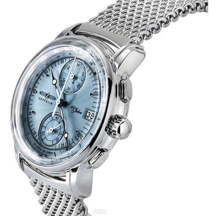 Reloj Zeppelin 100 Jahre Ed 1 cronógrafo esfera azul hielo cuarzo 8670M4 para hombre