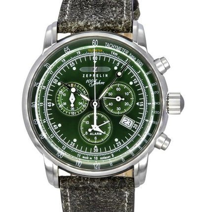 Zeppelin 100 Jahre Cronógrafo Correa de cuero Esfera verde Cuarzo 86804 Reloj para hombre