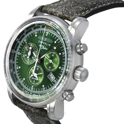 Zeppelin 100 Jahre Cronógrafo Correa de cuero Esfera verde Cuarzo 86804 Reloj para hombre