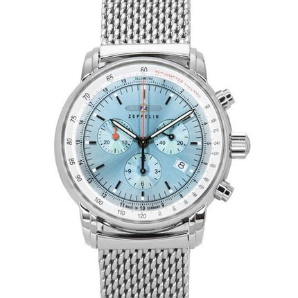 Zeppelin LZ14 Reloj cronógrafo marino de acero inoxidable con esfera azul hielo y cuarzo 8886M3 para hombre