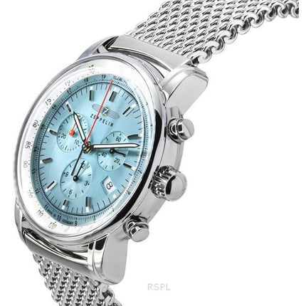 Zeppelin LZ14 Reloj cronógrafo marino de acero inoxidable con esfera azul hielo y cuarzo 8886M3 para hombre