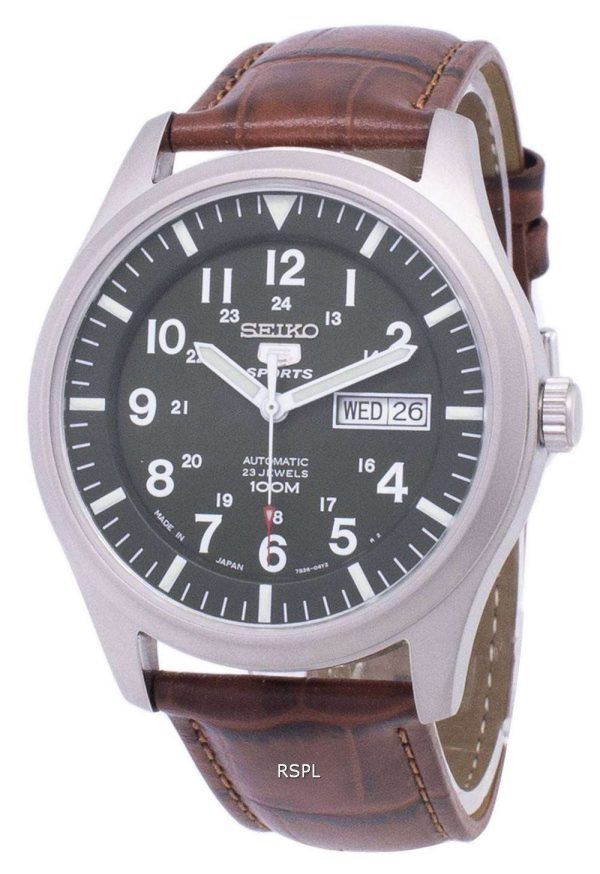 Reloj para hombre Seiko 5 Sports Automatic Japan Made Ratio de cuero marrón SNZG09J1-LS7