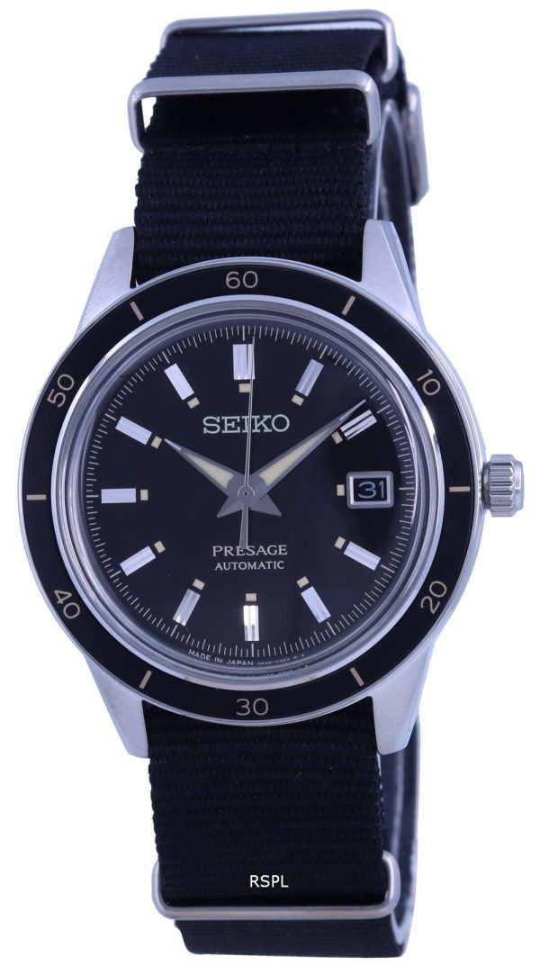 Seiko Presage Style 60&#39,s Black Dial Nylon Strap Automatic SRPG09 SRPG09J1 SRPG09J Reloj para hombre