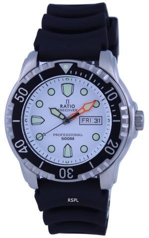 Ratio FreeDiver Esfera blanca PU Correa Cuarzo 48HA90-02-WHT 500M Reloj para hombre