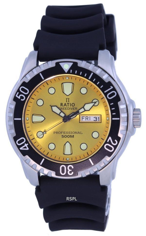 Ratio FreeDiver Esfera amarilla PU Correa Cuarzo 48HA90-02-YLW 500M Reloj para hombre