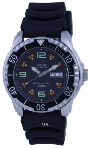 Ratio FreeDiver Esfera negra PU Correa Cuarzo 48HA90-19-BLK 500M Reloj para hombre