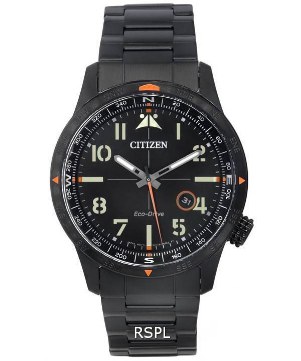 Reloj Citizen Eco-Drive de acero inoxidable con esfera negra BM7555-83E 100M para hombre