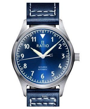 Ratio Skysurfer Pilot Blue Sunray Dial Cuero Automático RTS302 200M Reloj para hombre