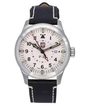 Luminox Air Pilot P-38 Lightning GMT Correa de cuero negro Esfera blanca Cuarzo XA.9527 100M Reloj para hombre