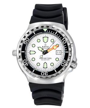 Ratio FreeDiver Helium Safe Zafiro Cuarzo Esfera blanca 1038EF102V-WHT 1000M Reloj para hombre