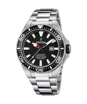 Reloj Festina Diver de acero inoxidable con esfera negra y cuarzo F20663-3 200M para hombre