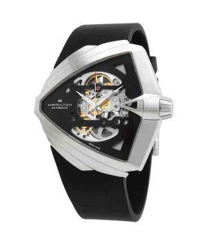 Reloj Hamilton Ventura XXL con correa de caucho y esfera esquelética negra automática H24625330 para hombre