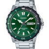 Reloj Casio estándar analógico de acero inoxidable con esfera verde y cuarzo MTD-125D-3AV 100M para hombre