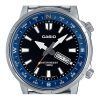 Reloj Casio estándar analógico de acero inoxidable con esfera negra y cuarzo MTD-130D-1A2V 100M para hombre