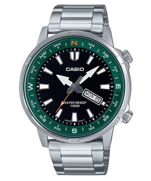 Reloj Casio estándar analógico de acero inoxidable con esfera negra y cuarzo MTD-130D-1A3V 100M para hombre