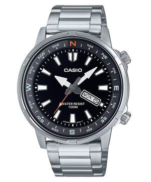 Reloj Casio estándar analógico de acero inoxidable con esfera negra y cuarzo MTD-130D-1A4V 100M para hombre