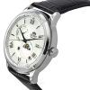 Orient Bambino Versión 9 Fase solar y lunar Correa de cuero Esfera blanca Automático RA-AK0802S10B Reloj para hombre