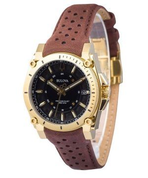 Reloj Bulova Icon Precisionist con correa de cuero y esfera negra de cuarzo 97B216 100M para hombre