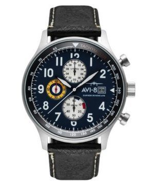 AVI-8 Hawker Hurricane Classic Cronógrafo Medianoche Correa de cuero negro Esfera azul Reloj de cuarzo AV-4011-0I para hombre