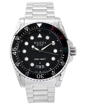 Reloj para hombre Gucci Dive XL de acero inoxidable con esfera negra y cuarzo Diver&#39,s YA136208A 200M