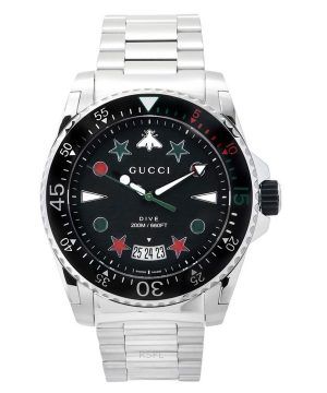 Reloj para hombre Gucci Dive de acero inoxidable con esfera negra y cuarzo Diver&#39,s YA136221 200M