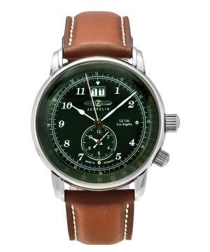 Zeppelin LZ126 Los Ángeles Correa de cuero marrón Esfera verde Cuarzo 86444 Reloj para hombre