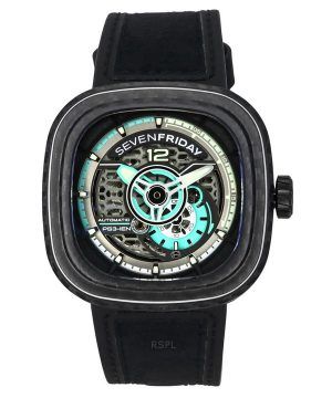 Sevenfriday P-Series Jade Carbon Grey And Blue Skeleton Dial Automatisk PS3/01 SF-PS3-01 100M herreur