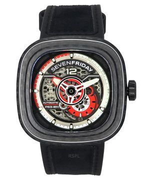 Sevenfriday P-Series Ruby Carbon Grey And Red Skeleton Dial Automatisk PS3/02 SF-PS3-02 100M herreur