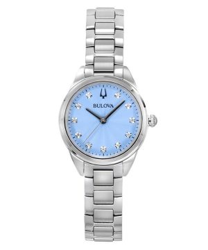 Reloj para mujer Bulova Sutton Diamond Accents de acero inoxidable con esfera azul claro y cuarzo 96P250