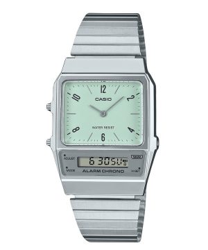 Reloj unisex Casio Vintage analógico digital de doble hora pulsera de acero inoxidable esfera verde cuarzo AQ-800E-3A