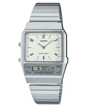 Reloj unisex Casio Vintage analógico digital de doble hora pulsera de acero inoxidable esfera blanca cuarzo AQ-800E-7A2