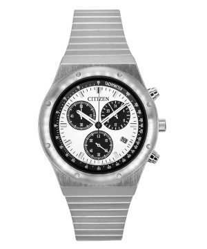 Reloj para hombre Citizen Record Label 1984 Cronógrafo de acero inoxidable con esfera blanca y cuarzo AT2541-54A
