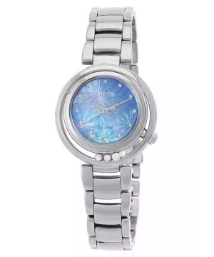 Reloj para mujer Citizen L Arcly Eco-Drive con detalles en diamantes de acero inoxidable y esfera de nácar azul EM1110-81N